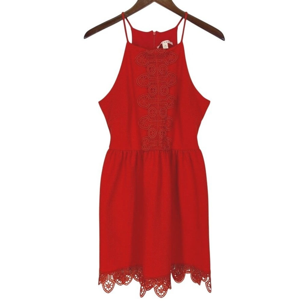 Miami Vintage Woman's Halter Mini Dress XS-S Orange Lace Trim Pique Coquette